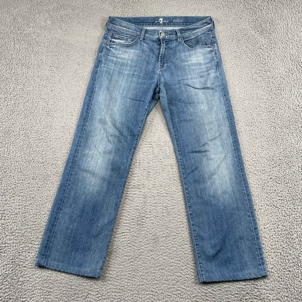 7 For All Mankind Jeans Mens 34 Austyn Relaxed Straight Leg Washed Out Denim